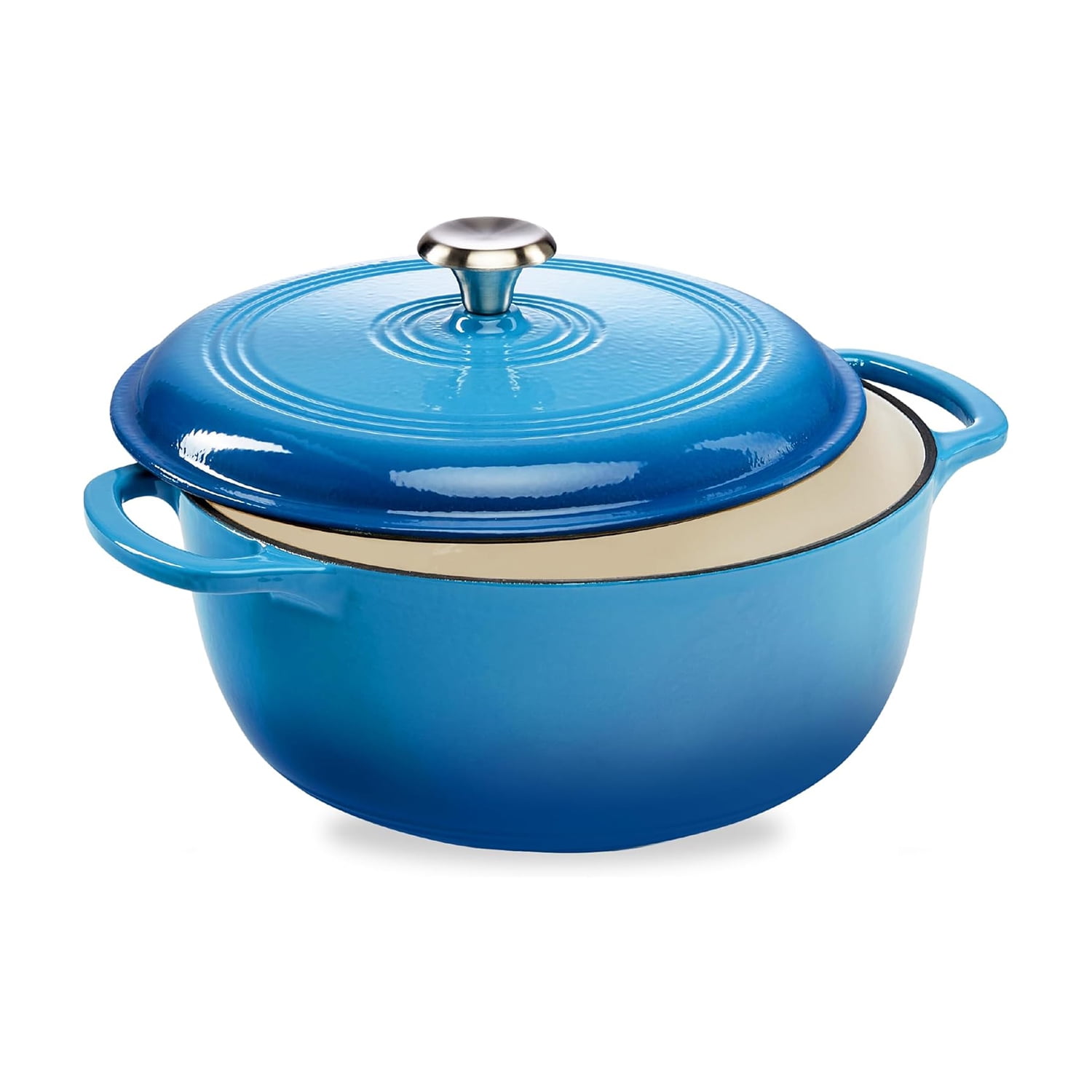 Blue Glossy Enamel Cast Iron 6 Quart Round Dutch Oven with Lid