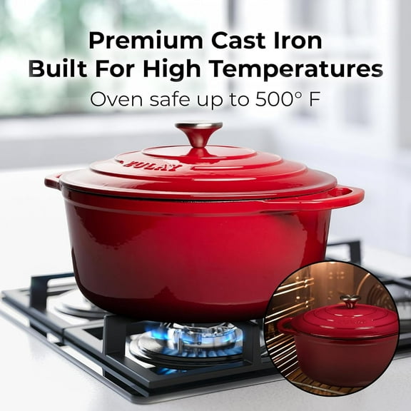 6 Quart Enameled Cast Iron Dutch Oven Pot with Lid – Red