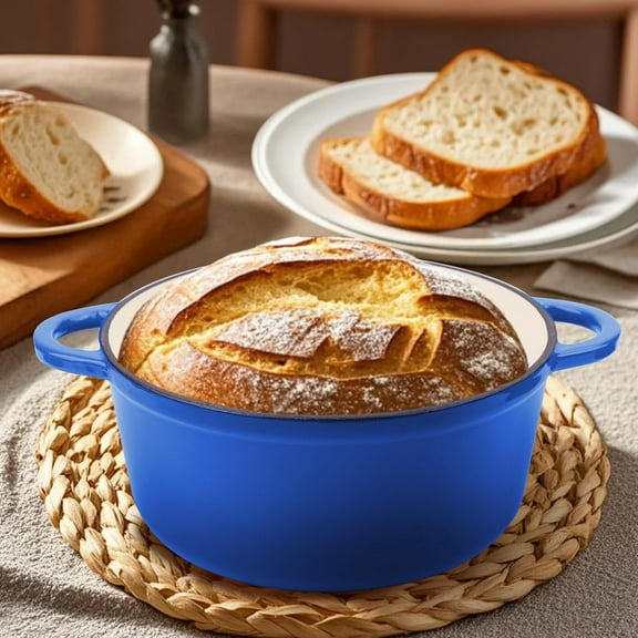 6 Quart Enameled Cast Iron Dutch Oven Pot with Lid and Silicone Accessories, Blue