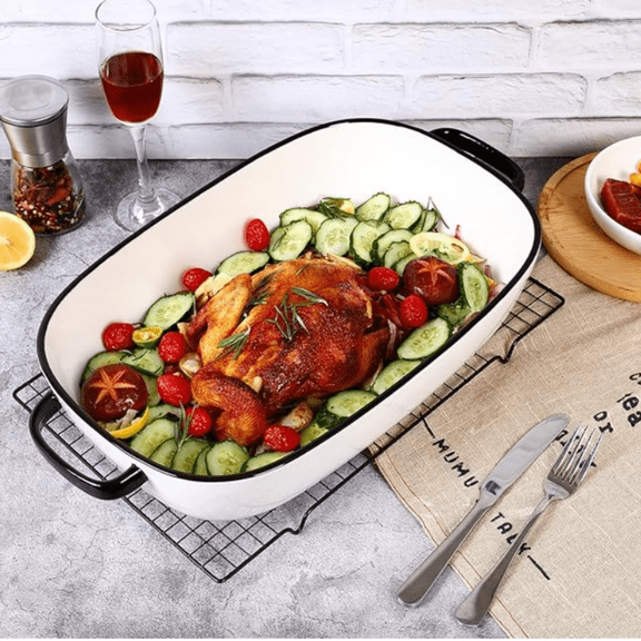 6 Quart Large Rectangular Baking Dish, 16x11 Inches Ceramic Baking Pan Casserole Dish for Cooking,Kitchen and Daily Use, Safe for Oven Microwave Refrigerator Disinfection Cabinet and Dishwasher,White