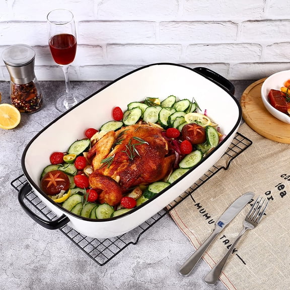 6 Quart Large Rectangular Ceramic Baking Dish, 16x11 Inch Glazed Casserole Pan for Oven Microwave Freezer Dishwasher, White