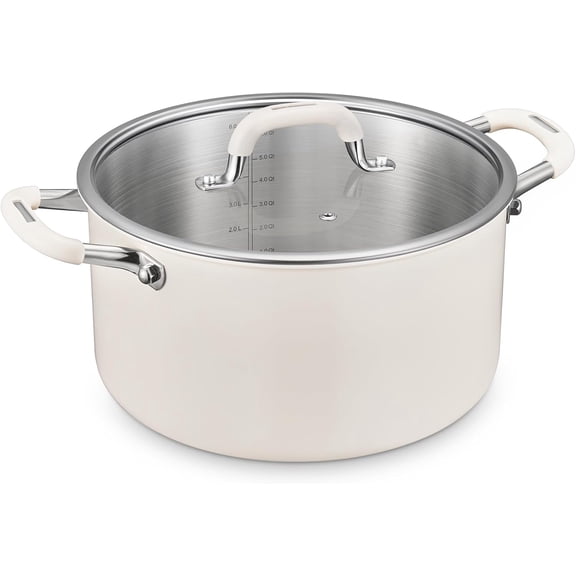 6 Quart Nonstick Stock Pot with Lid, Fully-Clad 3-Ply Stainless Pots, Induction Soup Pot with Lid, Kitchen Cooking Pots with Handle, for Cooktops, of PTFE/PFOA/PFOS