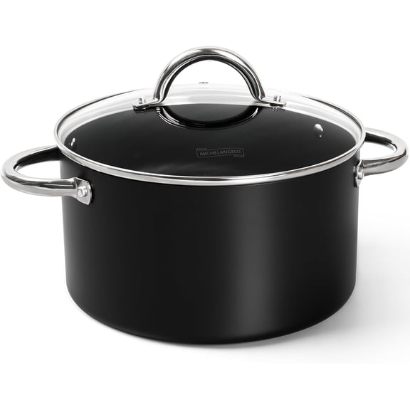 6 Quart Nonstick Stock Pot with Lid, Black, Induction Compatible
