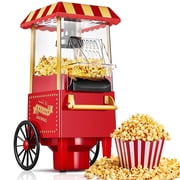 TINANA Vintage Hot Air Popcorn Machine, 1200W Oil-Free Popcorn Maker with Measuring Cup, Compact Countertop Popcorn Popper, 12-Cup Capacity, Red