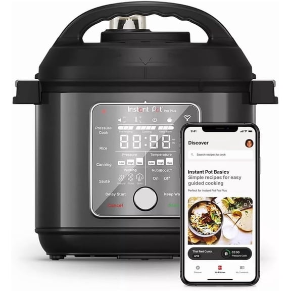 6-Quart Pro Plus Pressure Cooker with WiFi Control, Nutri-Boost, Rice Cooker, Slow Cook, Saut, Yogurt Maker, Sous Vide & Steam, Stainless Steel, 1200W, Easy-Release Lid & Fast Cleanup