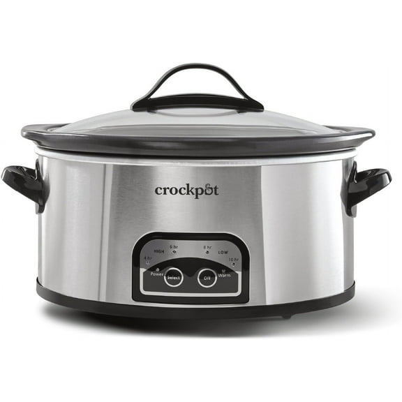 6 Quart Programmable Slow Cooker with Timer and Auto Food Warmer Setting, Stainless Steel