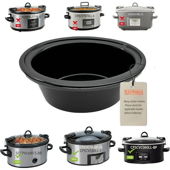6 Quart Slow Cooker Ceramic Pot Replacement, Compatible with Crockpot Replacement Stoneware, Fit Models CPSCVO60LL-BP/SCCPVL600-S-BR/CPSCVC60LL-S,Compatible with crockpot replacement parts