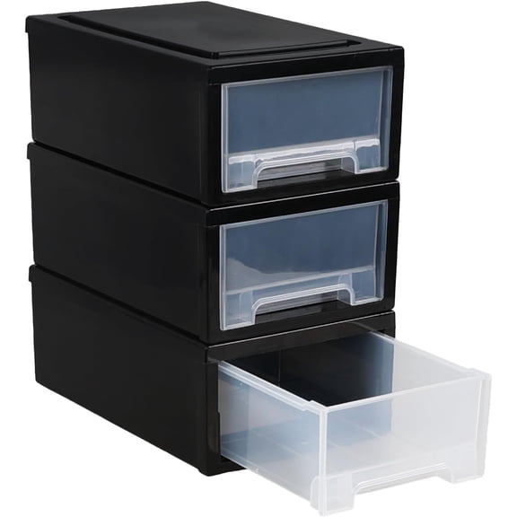 6 Quart Small Plastic Desktop Storage Drawers, 3 Packs Stacking Drawers Unit, Black