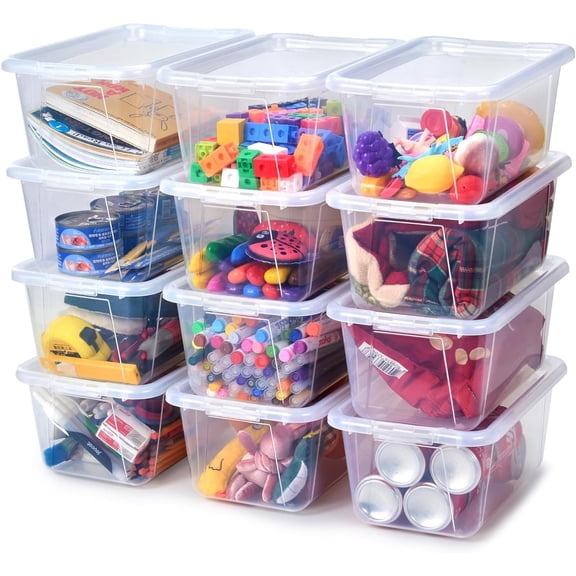 6 Quart Stackable Storage Bins with Lids Clear 12 Pack