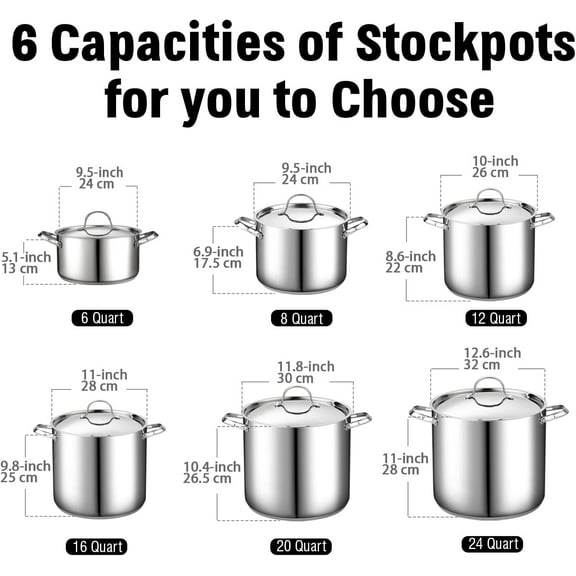 6-Quart Stainless Steel Stockpot with Lid, Cooking Pot for Soups, Sauces, and Stews