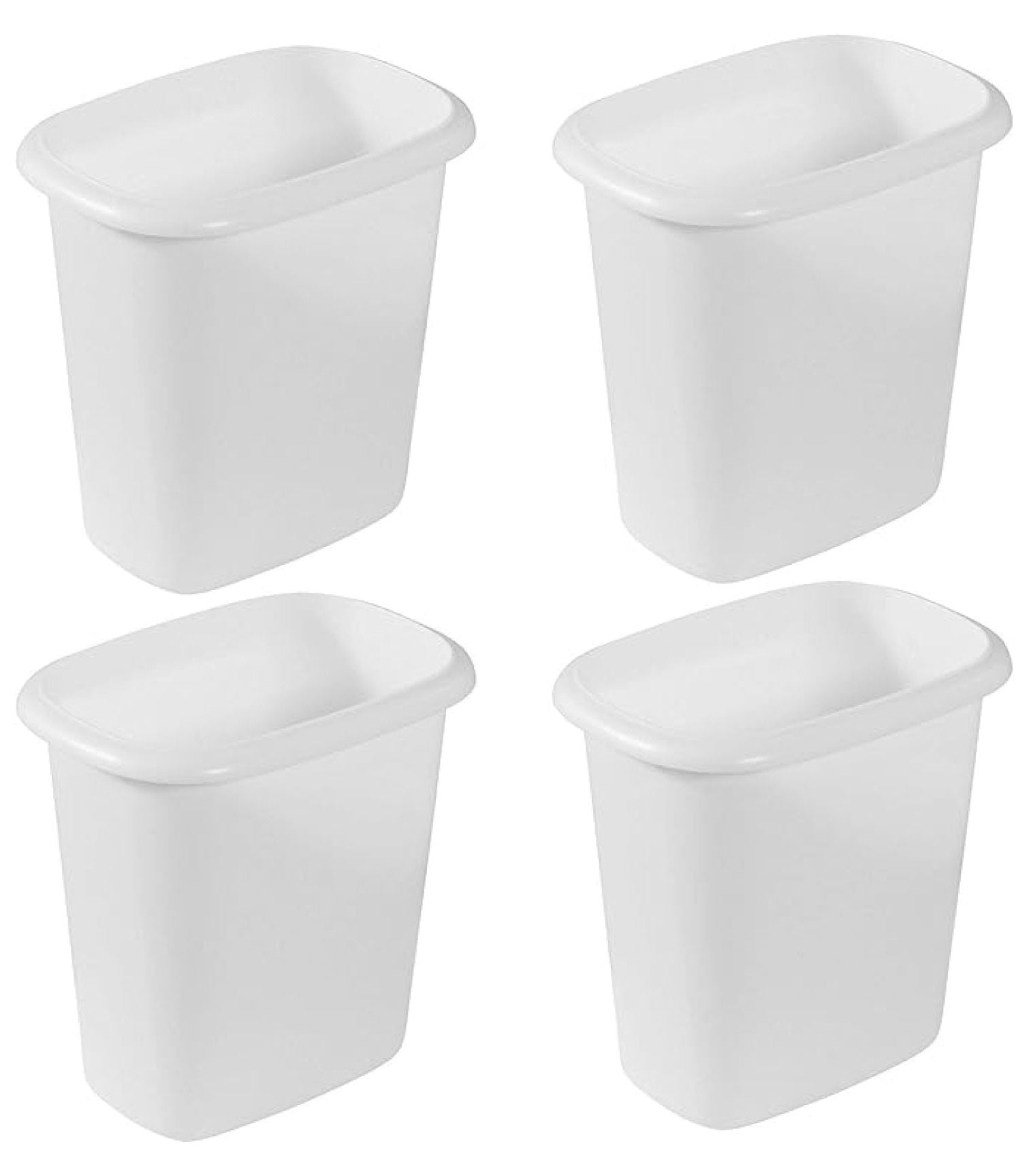 6 Quart Trash Cans 4 Pack - Small Wastebaskets for Bathroom, Bedroom & Office - 1.5 Gallon Capacity - Durable Plastic - White Finish