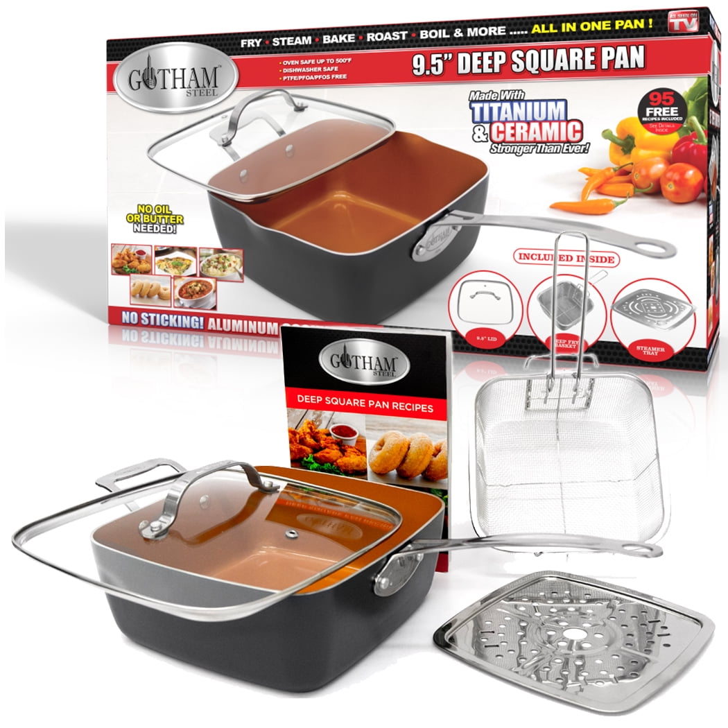 6 Quart XL Nonstick Copper Deep Square All in One 6 Qt Casserole Chef’s
