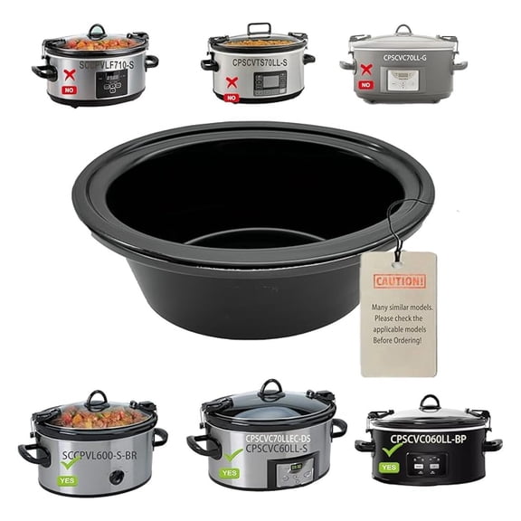 6 Quart oval Slow Cooker Ceramic Pot Replacement, Compatible Crockpot Replacement Stoneware insert pot, Fit Model CPSCVO60LL-BP/SCCPVL600-S-BR/CPSCVC60LL-S,Compatible with crockpot replacement parts