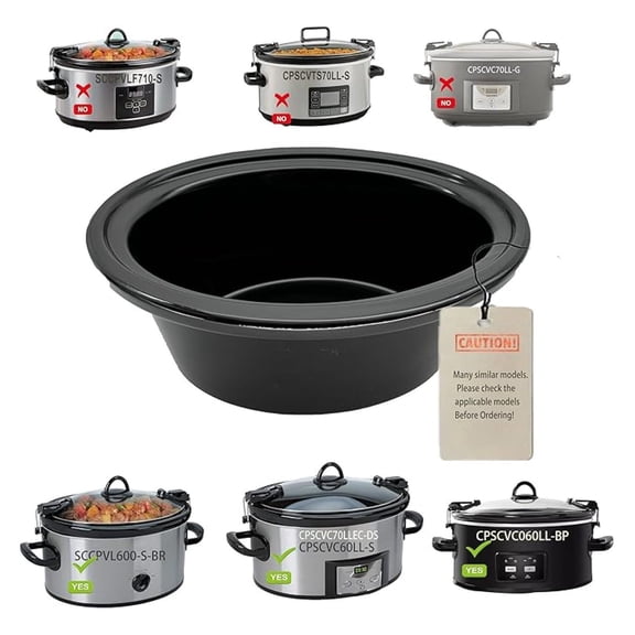 6 Quart oval Slow Cooker Ceramic Pot Replacement, Compatible Crockpot Replacement Stoneware insert pot, Fit Model CPSCVO60LL-BP/SCCPVL600-S-BR/CPSCVC60LL-S,Compatible with crockpot replacement parts