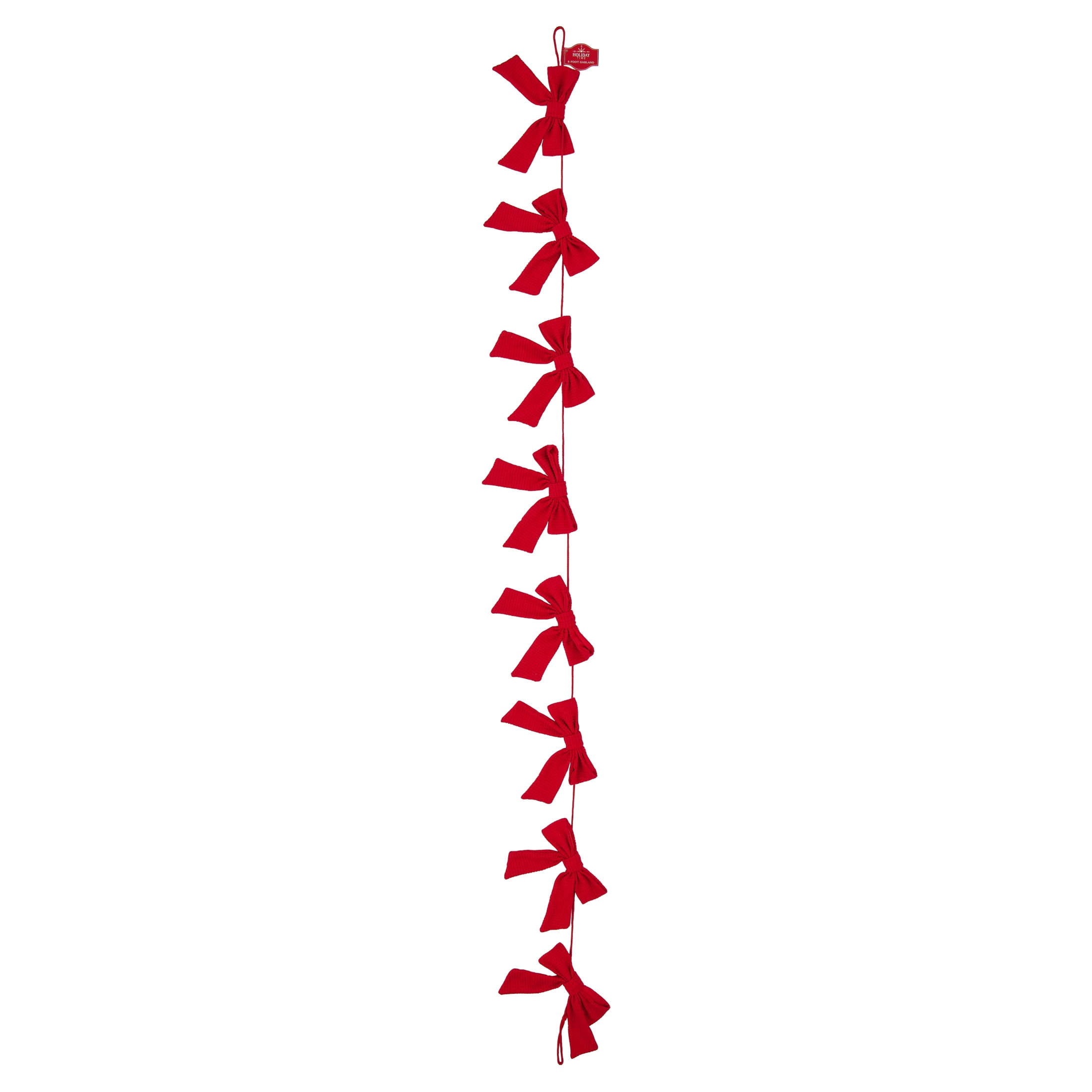 Fabric Bow Christmas Garland, Red, 6', by Holiday Time