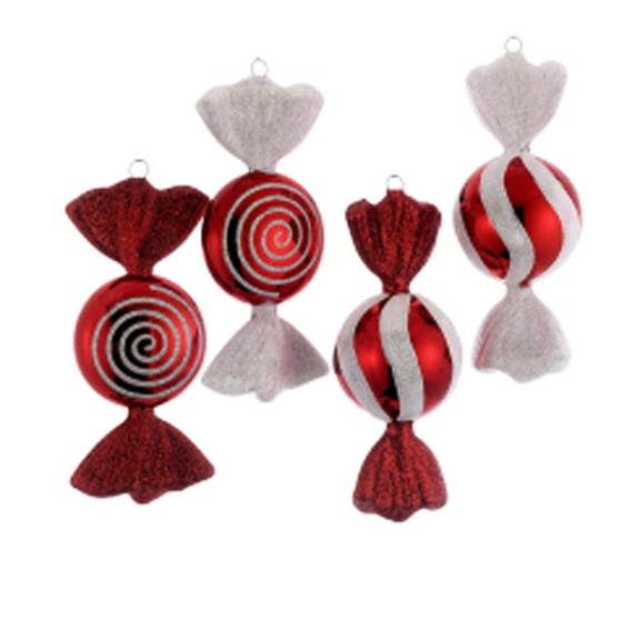 Set of 4 Red & White Candy Ornaments, 6-Inch  Holiday Tree Decorations