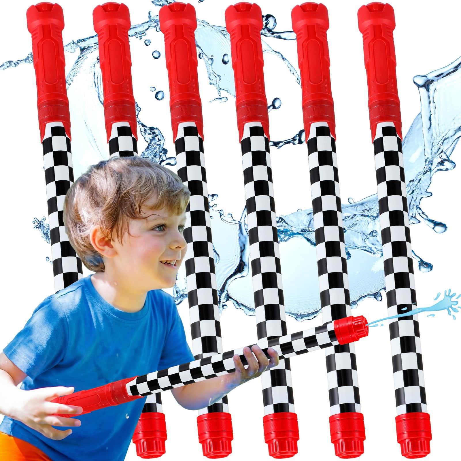 6 Race Car Water Blaster Shooters Black and White Checkered Summer Pool Beach Party Supplies