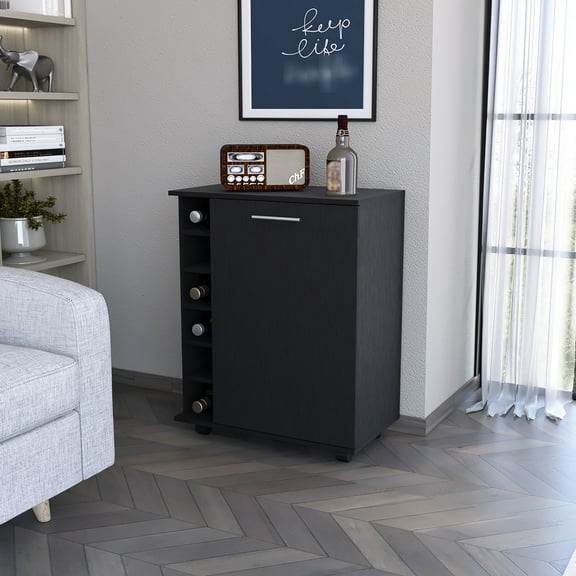 6 Rack Bar Cart With Broad Inner Storage And Rolling Caster Wheels, Black Vast Mobile Wheels In Hue