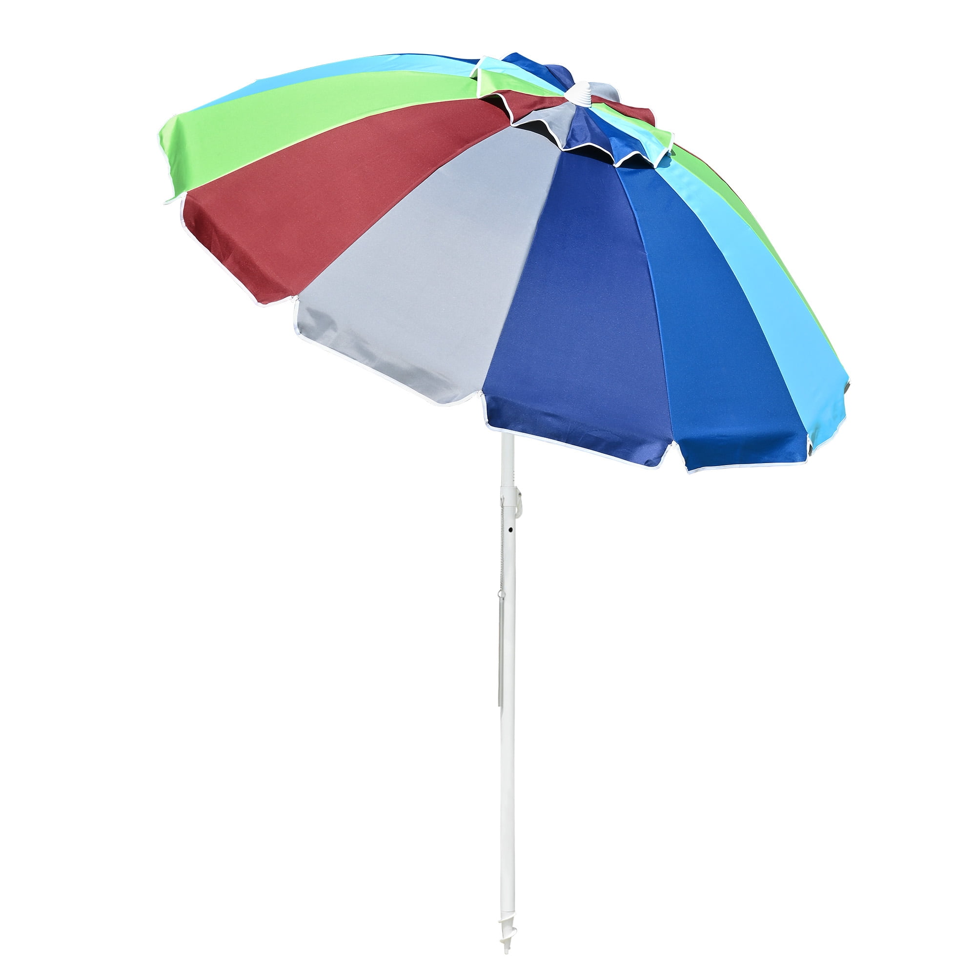 6' Rainbow Beach Umbrella Sunshade with Tilt Sand Anchor UV Protection  Outdoor