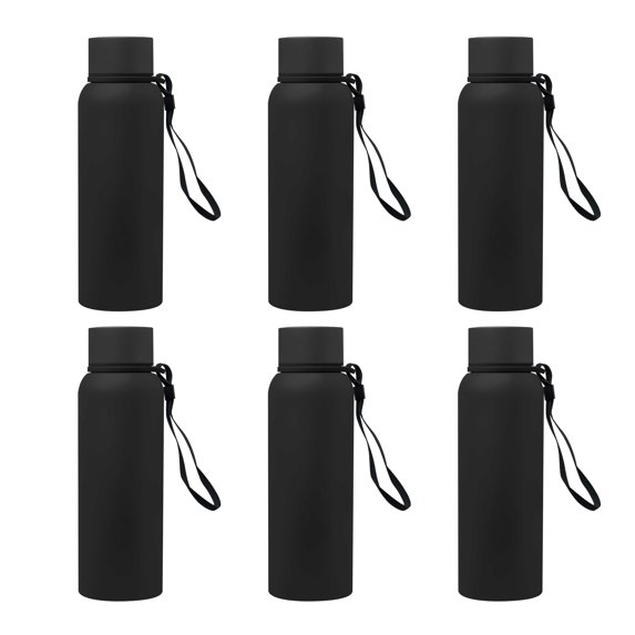 6 Ransom Water Bottles with Strap Set, 17 oz. - Stainless Steel, Double Wall, Plastic Lid - Black