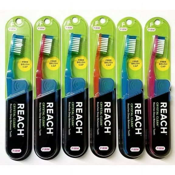 6 Reach Toothbrush Crystal Clean FIRM Bristles Hard Toothbrushes with free Caps