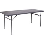 6' Rectangular Plastic Folding Event Table with Carrying Handle, Bi-Fold Portable Banquet Table for Indoor/Outdoor Events, Dark Gray