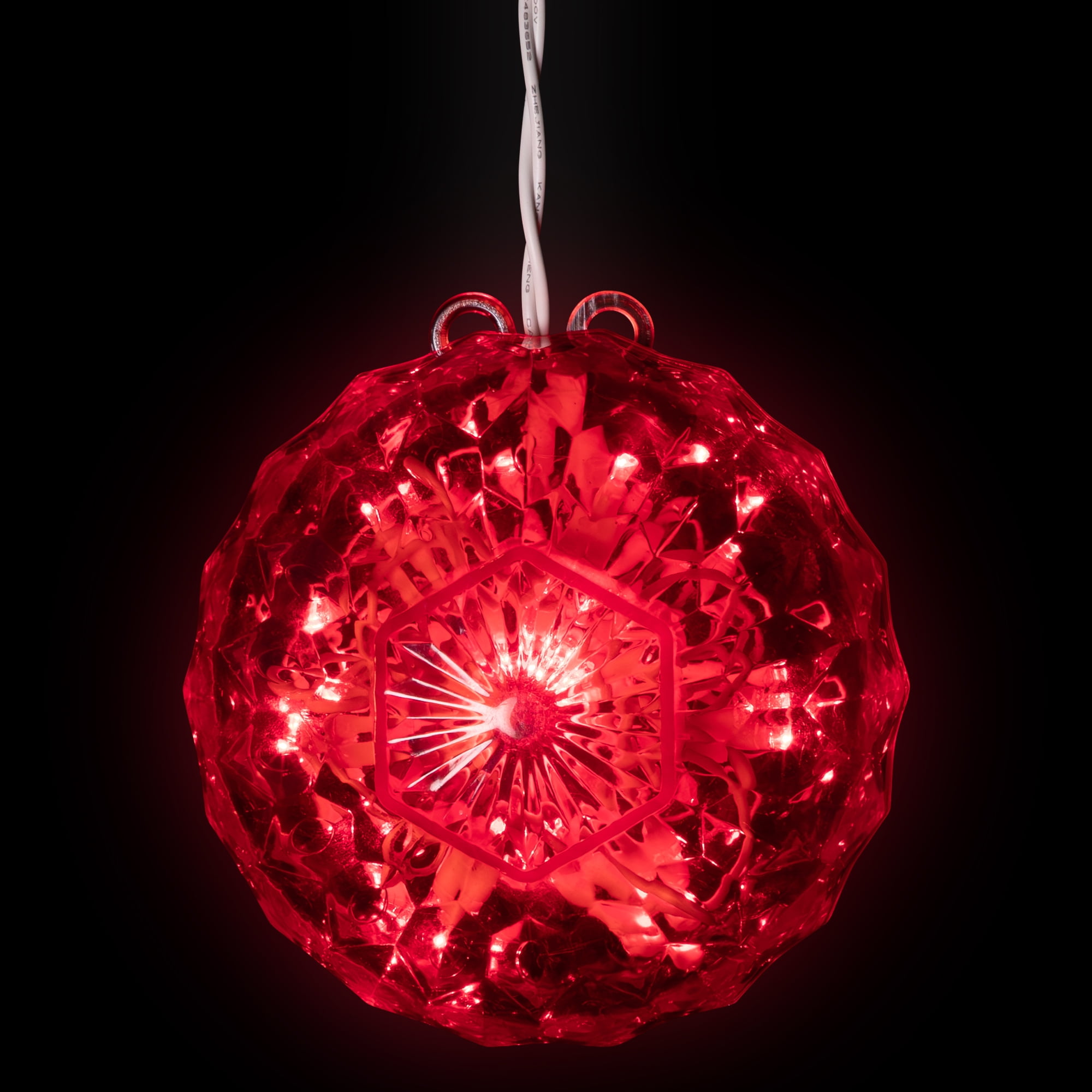 6" Red LED Hanging Crystal Sphere Ball Outdoor Christmas Decoration