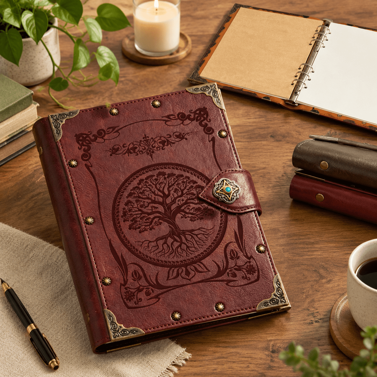 6-Red-Tree of Life Refillable A5 Binder Notebook with Adjustable Rings ...