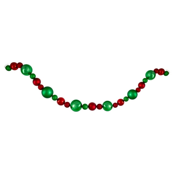 Northlight 3-Finish Shatterproof Ball Christmas Garland - 6' x 4" - Red and Green - Unlit