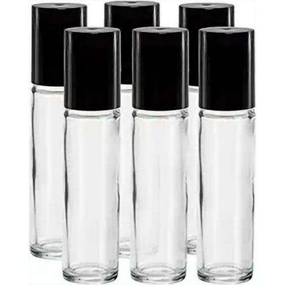 6 Refillable 10ML Roll On Kit, Glass Containter with Plastic Roller Ball Black