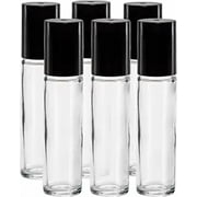 6 Refillable 10ML Roll On Kit, Glass Containter with Plastic Roller Ball Black