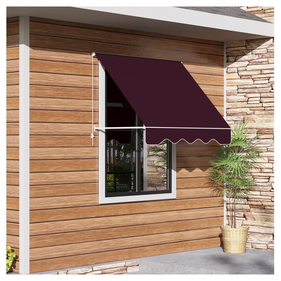 6' Retractable Window Awning - Patio Sun Shade Shelter - Aluminum Frame - Wine Red - Covers 2 Windows