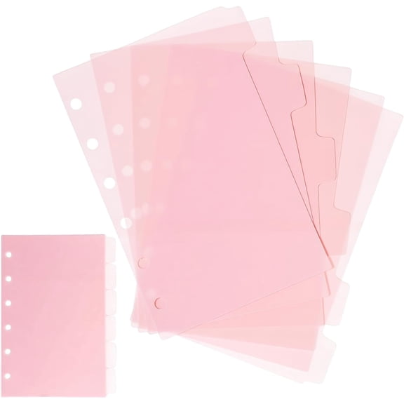 6 Ring A7 Binder Dividers, 12 PCS Plastic A7 Planner Inserts Vertical Index Binder Divider Sheets Insertable Planner Tab Divider Index Page for 6-Holes Ring Binders Notebooks, Pink