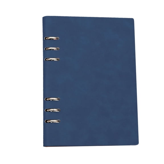 6 Ring Binder Cover, A5 Leather Notebook Binder Mini Refillable Loose Leaf Personal Planner with 80 Sheets Paper, Blue