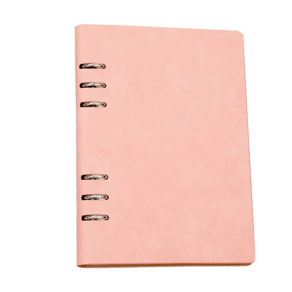 6 Ring Binder Cover, A5 Leather Notebook Binder Mini Refillable Loose Leaf Personal Planner with 80 Sheets Paper, Pink