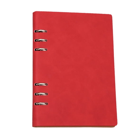 6 Ring Binder Cover, A5 Leather Notebook Binder Mini Refillable Loose Leaf Personal Planner with 80 Sheets Paper, Red