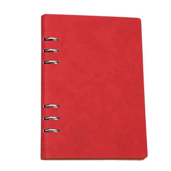 6 Ring Binder Cover, A5 Leather Notebook Binder Mini Refillable Loose Leaf Personal Planner with 80 Sheets Paper, Red