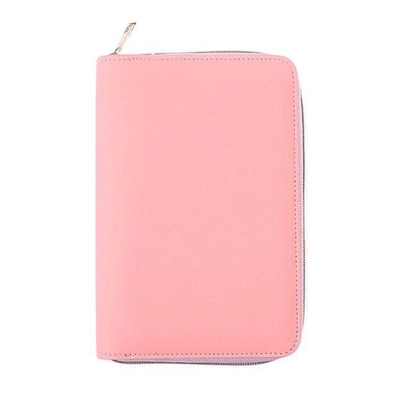 6-Ring Refillable Binder Cover PU Leather, Zippered with Card Pocket & Elastic Pen Slot