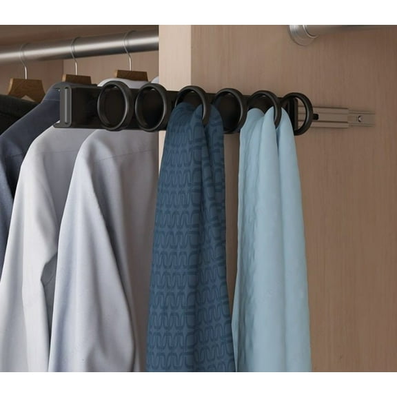 Richelieu Designer 6-Ring Reversible Pullout Closet Scarf Rack | 13.75" Length | 13" Extension | 40 lb Capacity