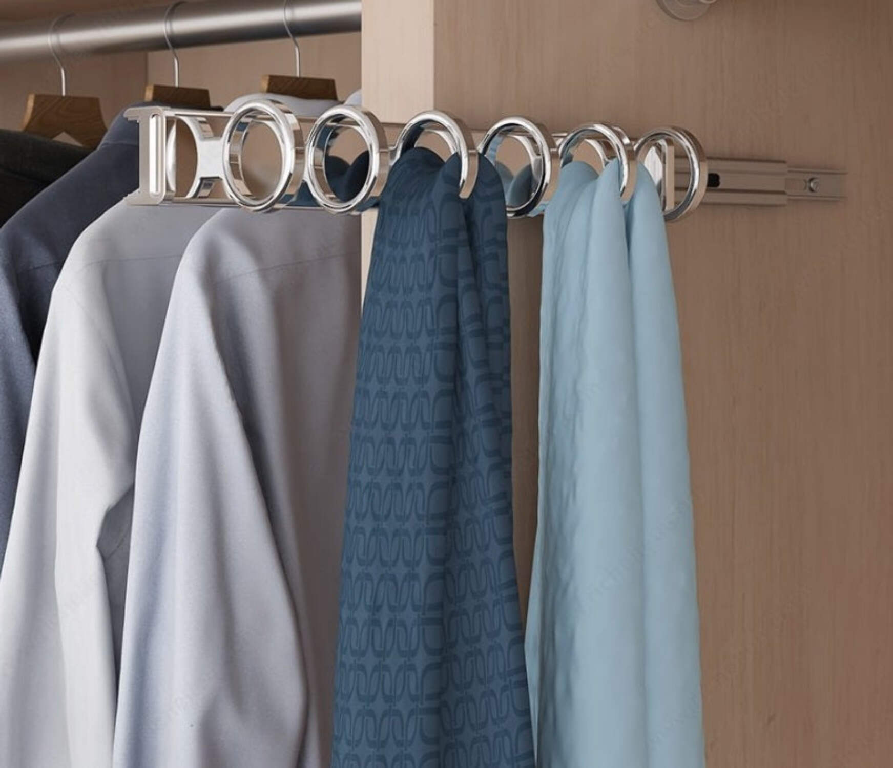6-Rings Designer Wardrobe Reversible Closet Scarf Rack with Pullout ...
