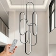 thumbnail image 1 of 6 Rings Modern LED Chandelier,Large Black High Ceiling Chandeliers with Remote Control Ring Pendant Light Fixture for Staircase Foyer Entryway, 1 of 7
