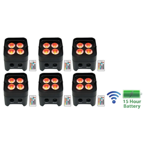 6 Rockville BEST PAR 50 Rechargeable Par Can Wash Lights w/Wireless DMX+RGBWA+UV