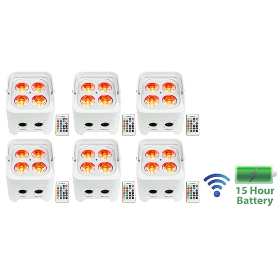 6 Rockville BEST PAR 50 White Rechargeable Par Wash Lights Wireless DMX+RGBWA+UV