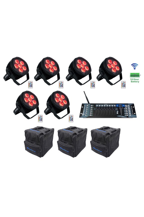 (6) Rockville BEST PAR H2O Water Resistant Lights+Bags+Wireless DMX Controller