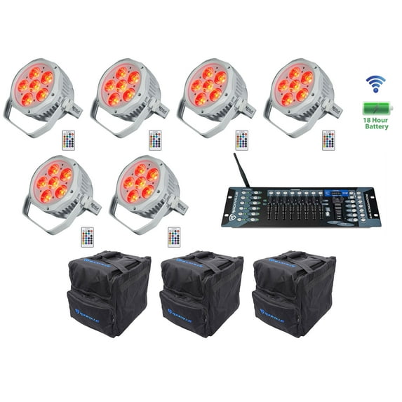 6) Rockville BEST PAR H2O White Water Resistant Lights+Bags+Wireless DMX Control