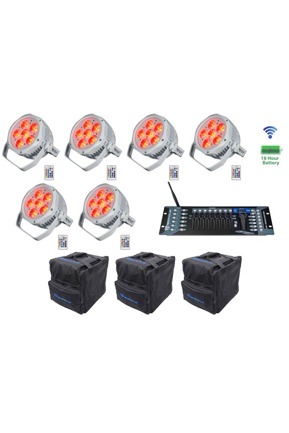 6) Rockville BEST PAR H2O White Water Resistant Lights+Bags+Wireless DMX Control