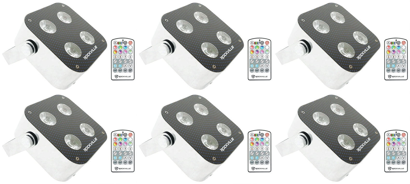 (6) Rockville MINI RF4 RGBWA+UV DMX DJ/Party LED Wash Lights+4-Ch. RF ...