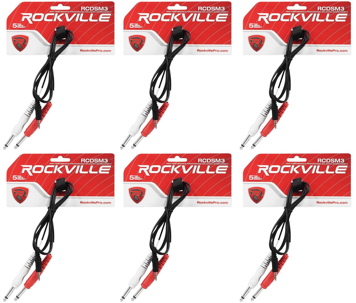 6 Rockville RCDSM3B 3' 3.5mm 1/8" TRS to Dual 1/4" Y Cable 100% Copper