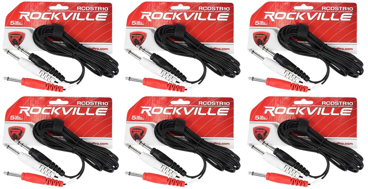 6 Rockville RCDSTR10B 10' 1/4" TRS to Dual Mono 1/4" TS Y-Cable 100% Copper