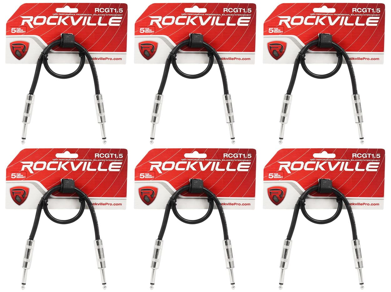 6 Rockville RCGT1.5B 1.5'  1/4" TS to 1/4'' TS Guitar/Instrument Cable